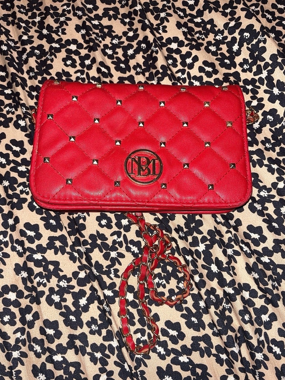 Badgley Mischka Quilted Red Crossbody with Gold Accents